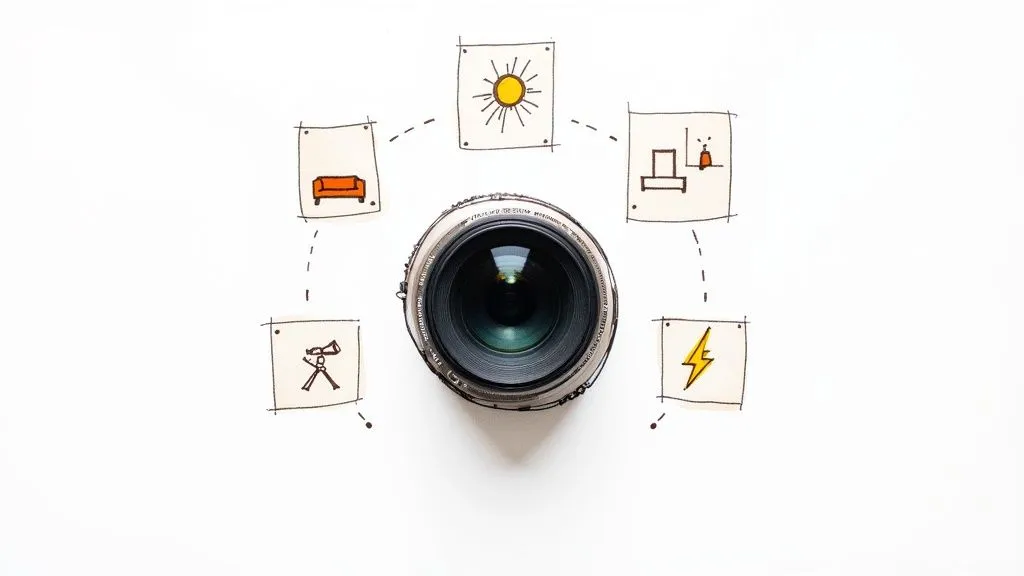 Conseils de photographie pour agents immobiliers : 5 retouches rapides pour des annonces époustouflantes – Illustration décorative