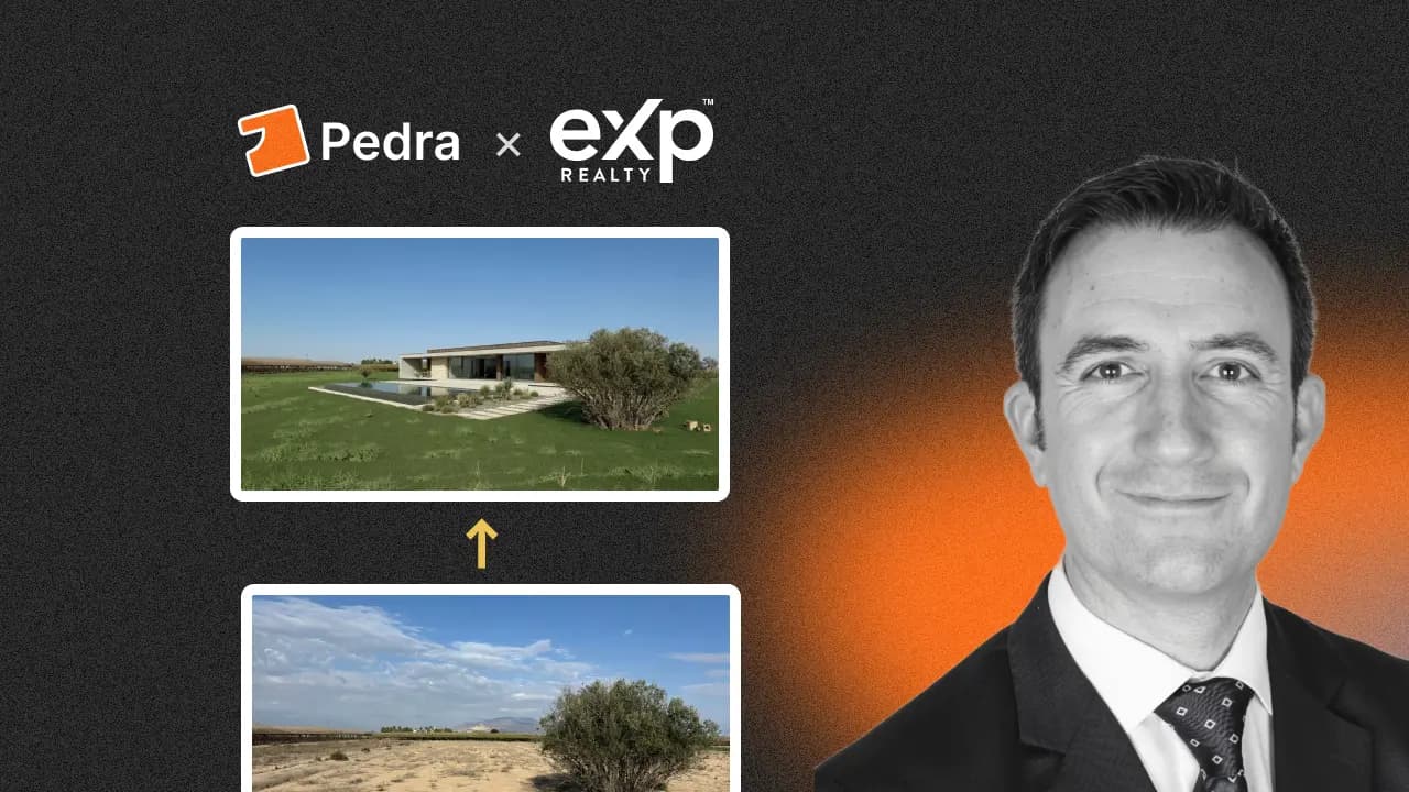 Cómo el agente de eXp Realty, Manuel Pérez, vende listados más rápido con la puesta en escena virtual de Pedra. – Case study illustration