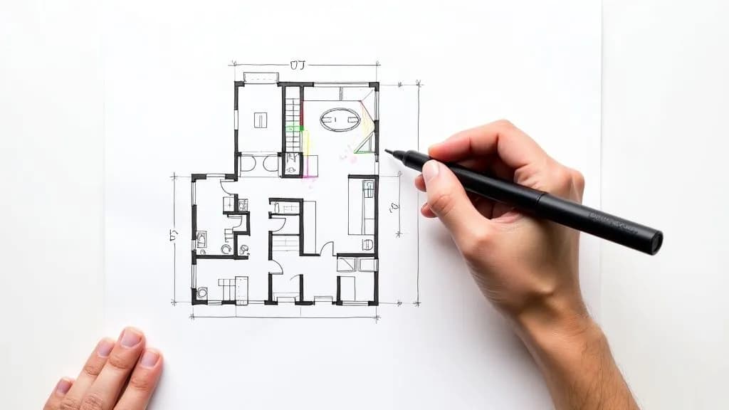 Plano de planta de un edificio comercial generado con IA