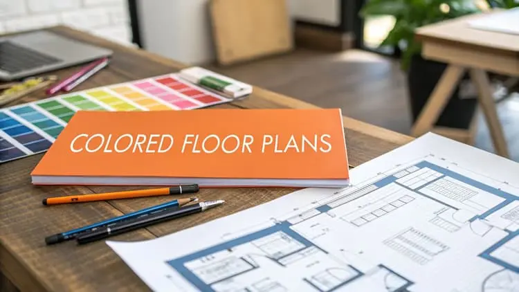 Plano de piso a color de una vivienda con habitaciones diferenciadas por tonos