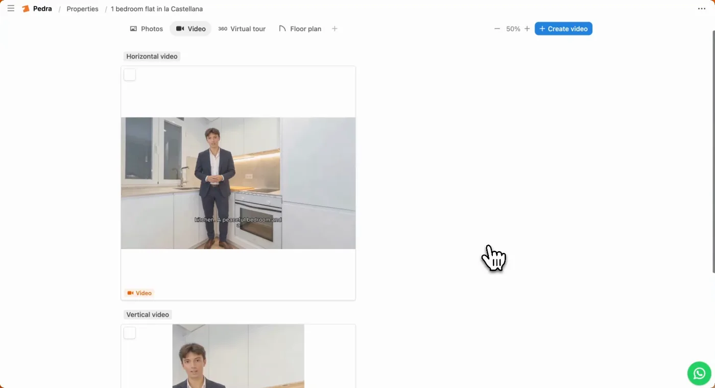 The finished horizontal and vertical videos with the AI presenter in the living room