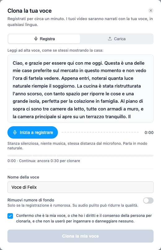 Registrare la tua voce per clonarla