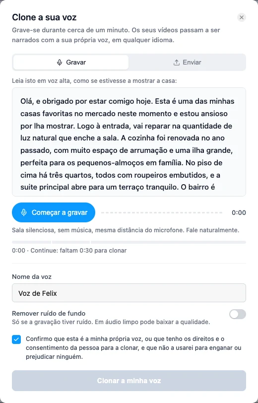 Gravar a sua voz para a clonar