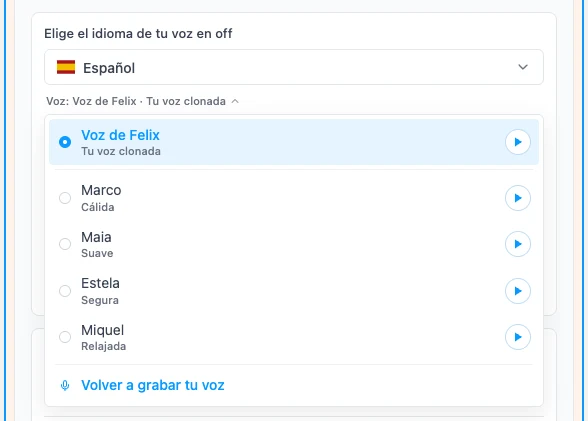 Tu voz clonada elegida para la voz en off