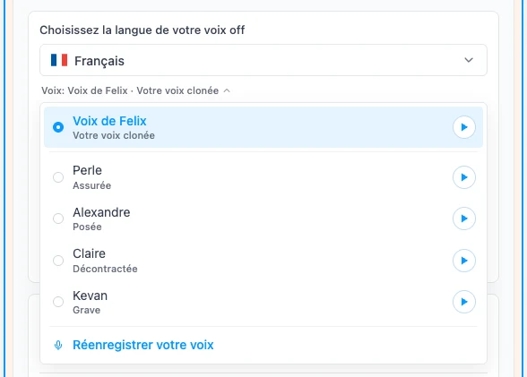 Votre voix clonée sélectionnée pour la voix off