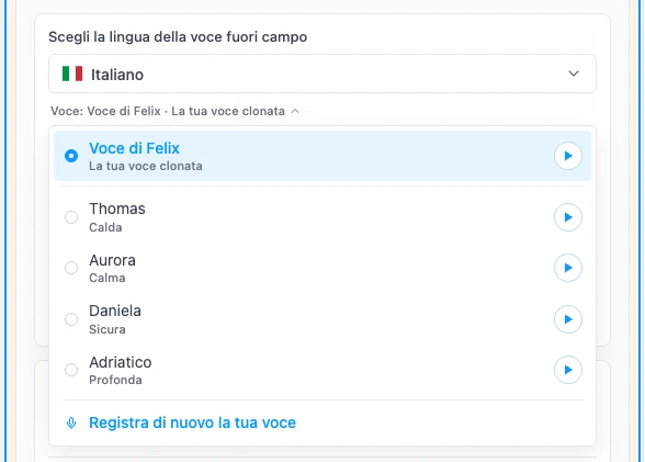 La tua voce clonata scelta per la voce fuori campo