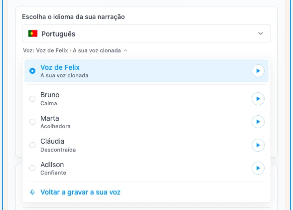 A sua voz clonada escolhida para a narração