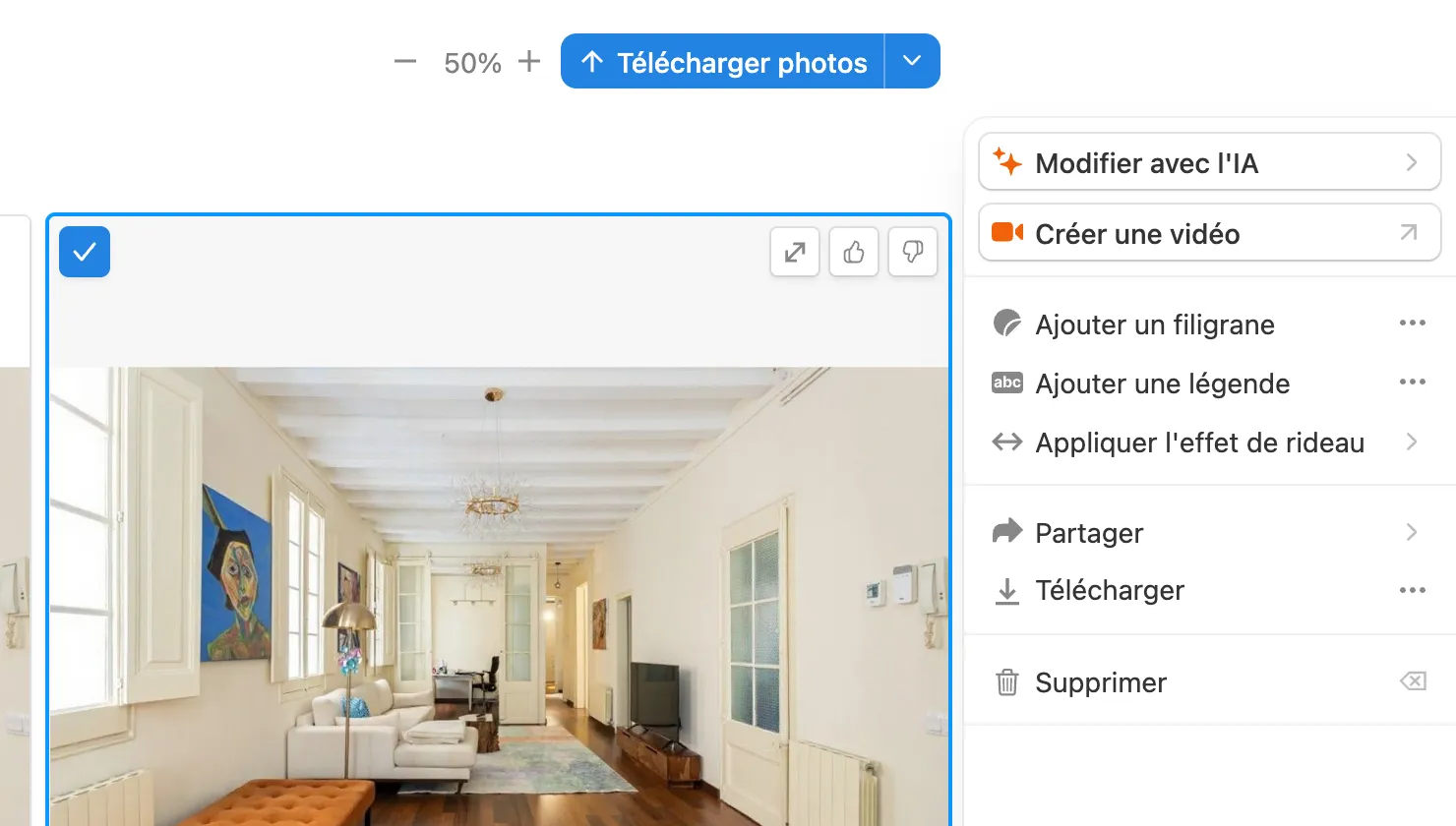 Télécharger dans le panneau de la photo propre sélectionnée