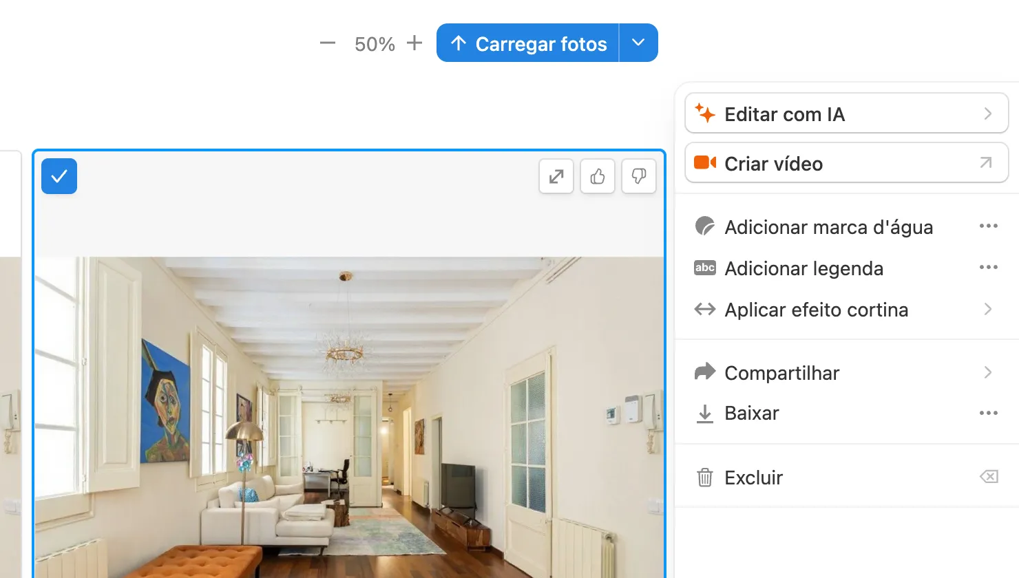 Baixar no painel da foto limpa selecionada