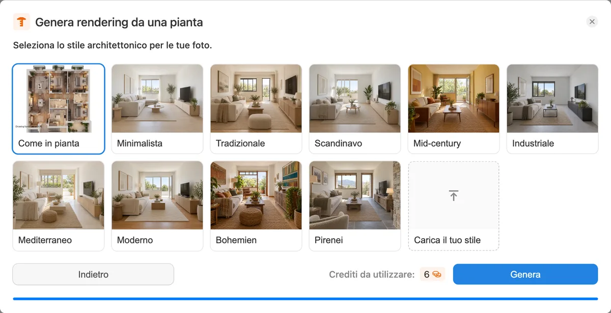 Scegliere lo stile dei render della piantina in Pedra