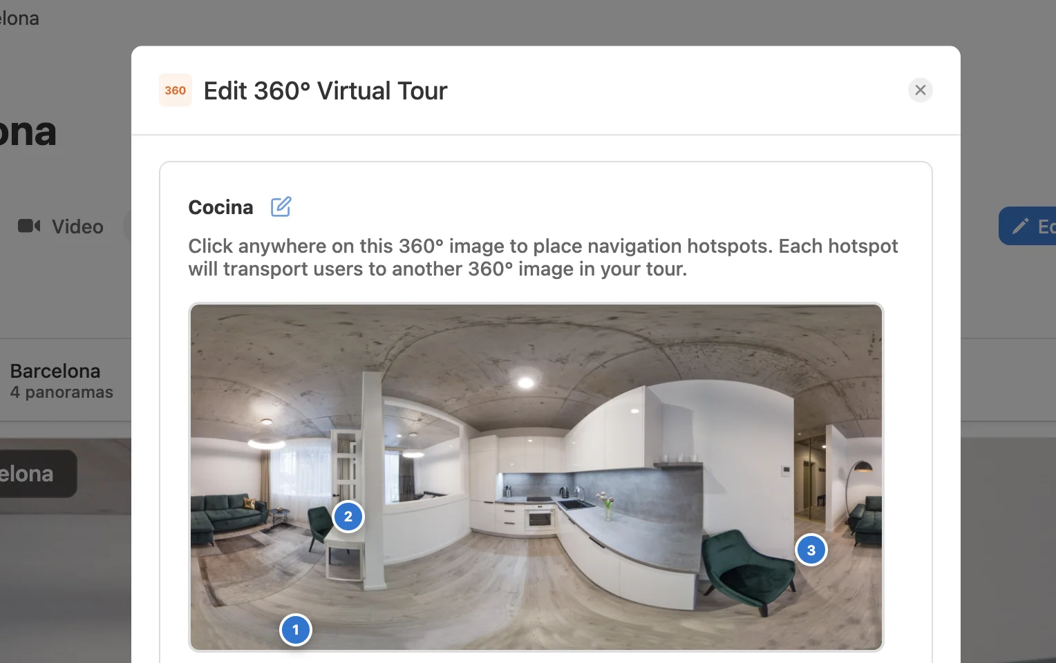 Aggiungere hotspot per creare la navigazione nel tour virtuale a 360°