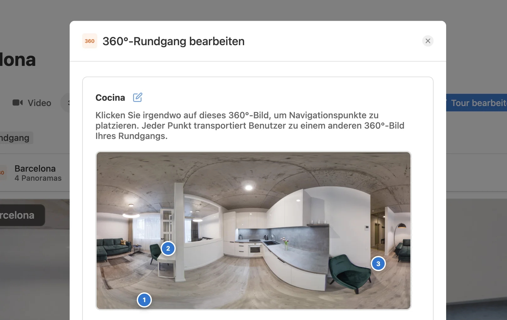 Hinzufügen von Hotspots zur Navigation in der 360-virtuellen Tour