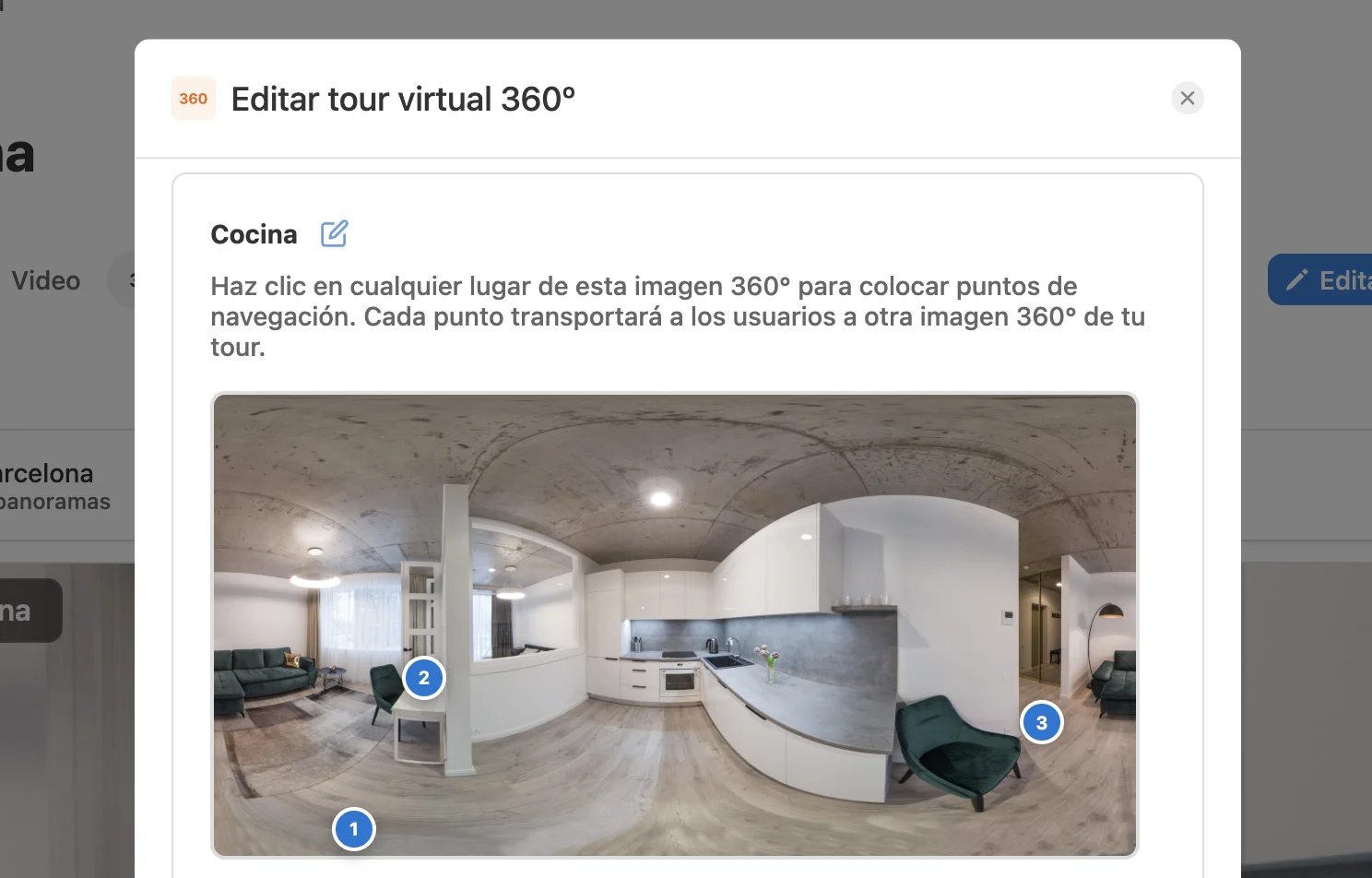 Añadiendo puntos de acceso para crear navegación en tour virtual 360