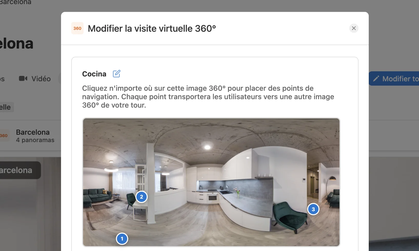Ajout de points d'accès pour créer la navigation dans la visite virtuelle à 360°