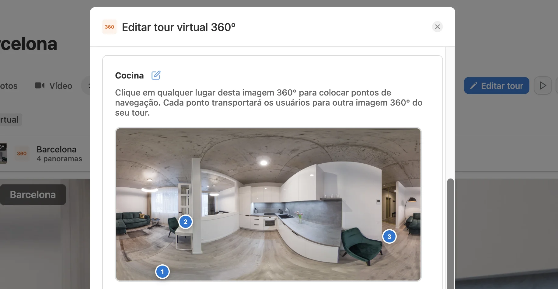 Adicionando hotspots para criar navegação em tour virtual 360