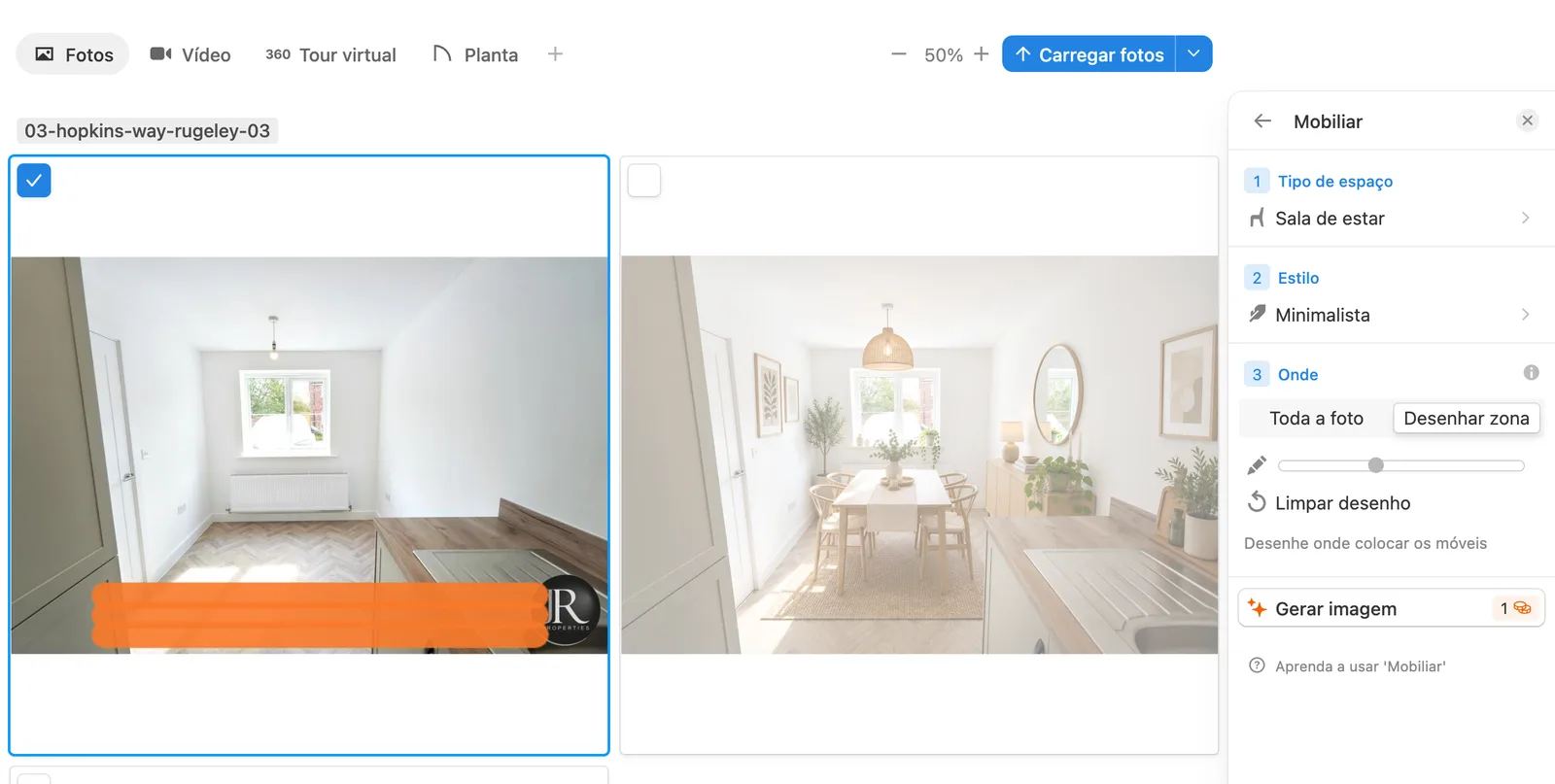 Como usar a ferramenta de mobiliário para mobiliar virtualmente – Captura de tela do software Pedra