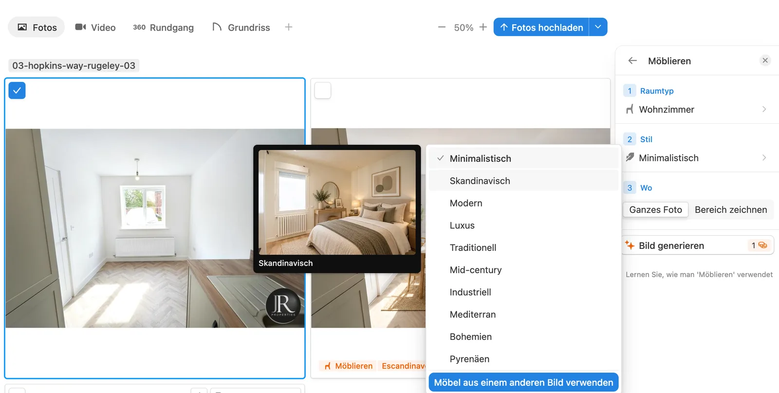 Fahren Sie mit der Maus über einen Stil, um vor dem Einrichten eine Vorschau zu sehen – Pedra Software Screenshot