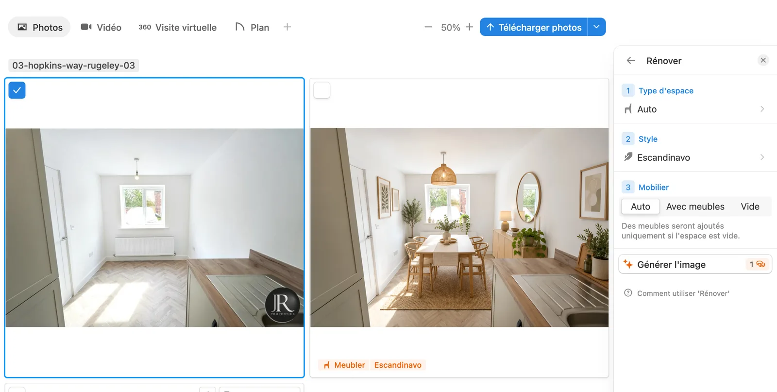 Menu pour comment créer une mise en scène virtuelle pour des propriétés d'occasion
