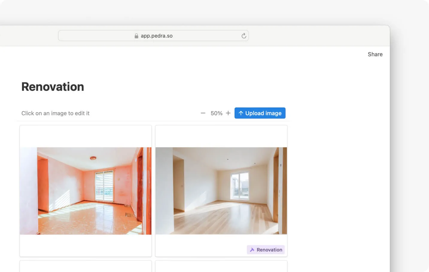 Cómo usar la herramienta de renovación para crear renders de exteriores de casas – Captura de pantalla del software Pedra