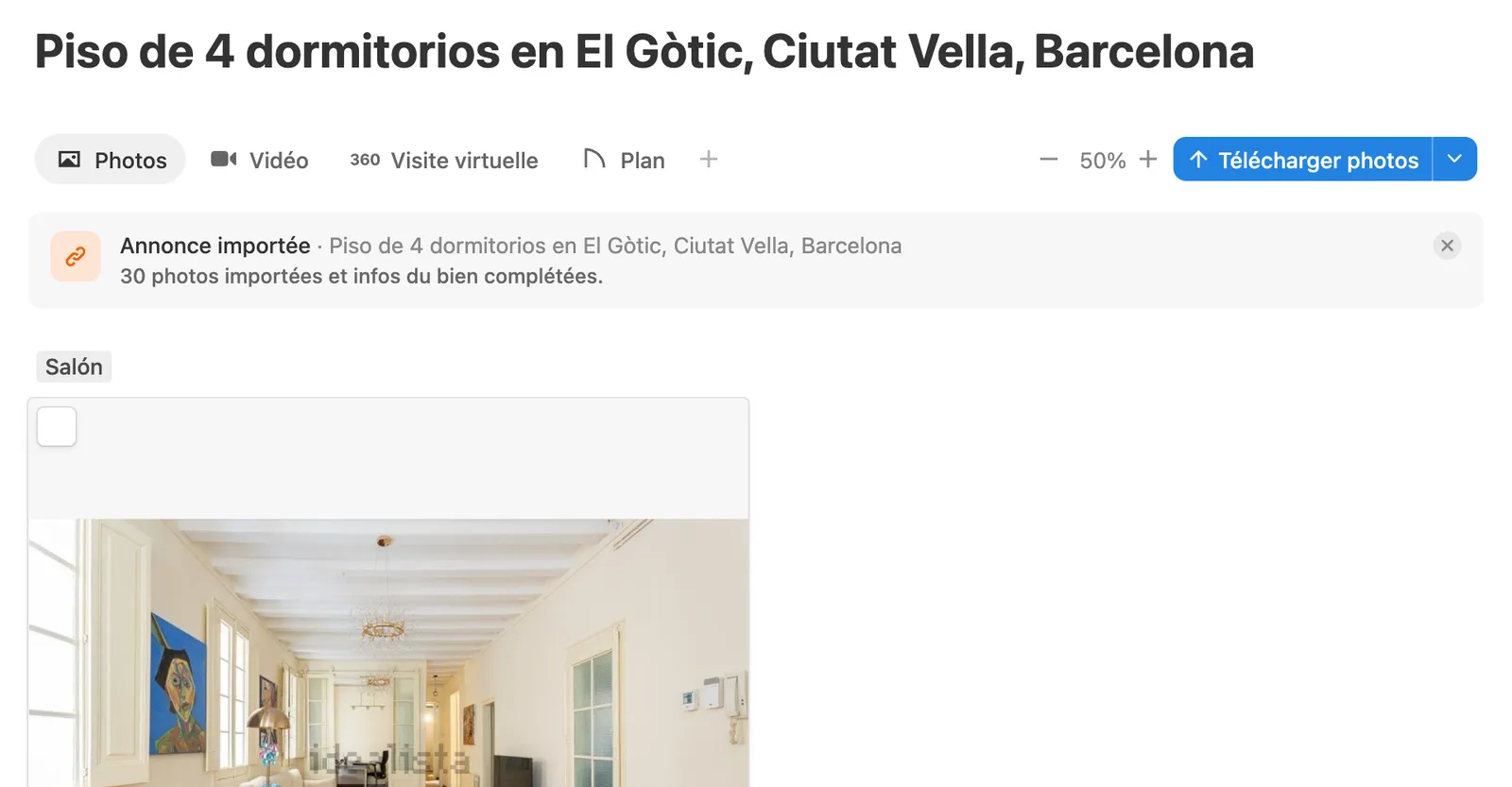 30 photos importées et les infos du bien complétées