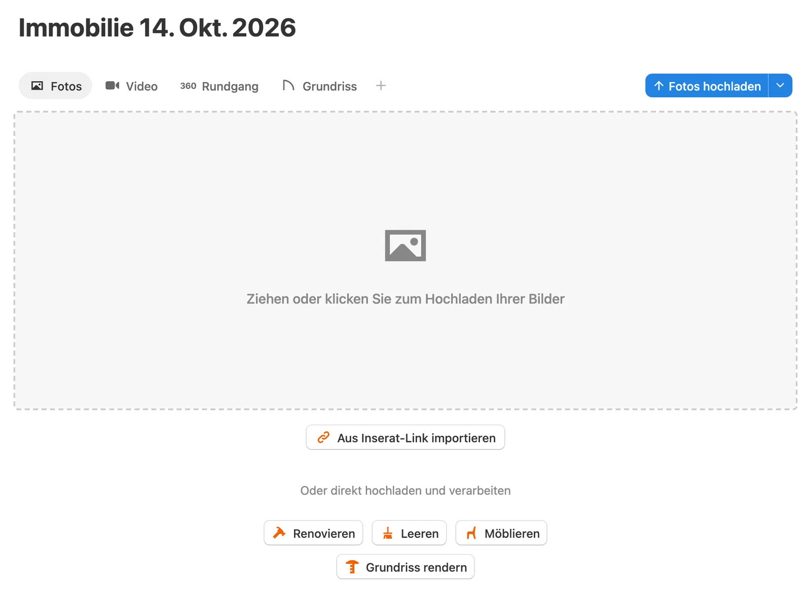 Aus Inserat-Link importieren in einer leeren Immobilie