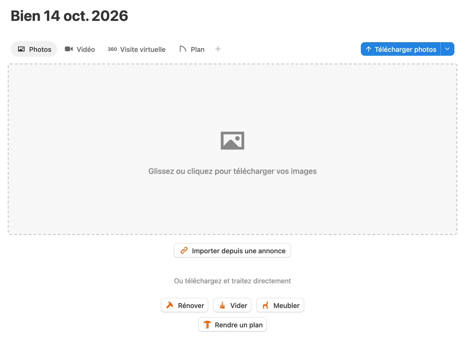 Importer depuis une annonce dans un bien vide