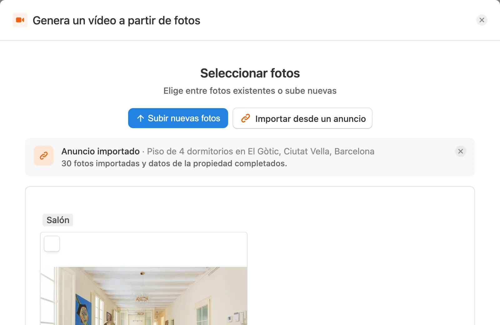 Seleccionando las fotos importadas para el vídeo