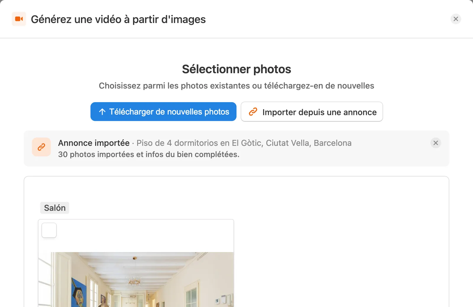 Sélection des photos importées pour la vidéo