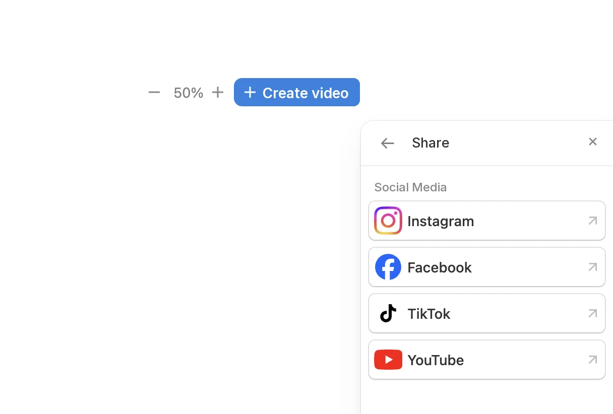 The Share menu in Pedra with Instagram, Facebook, TikTok and YouTube