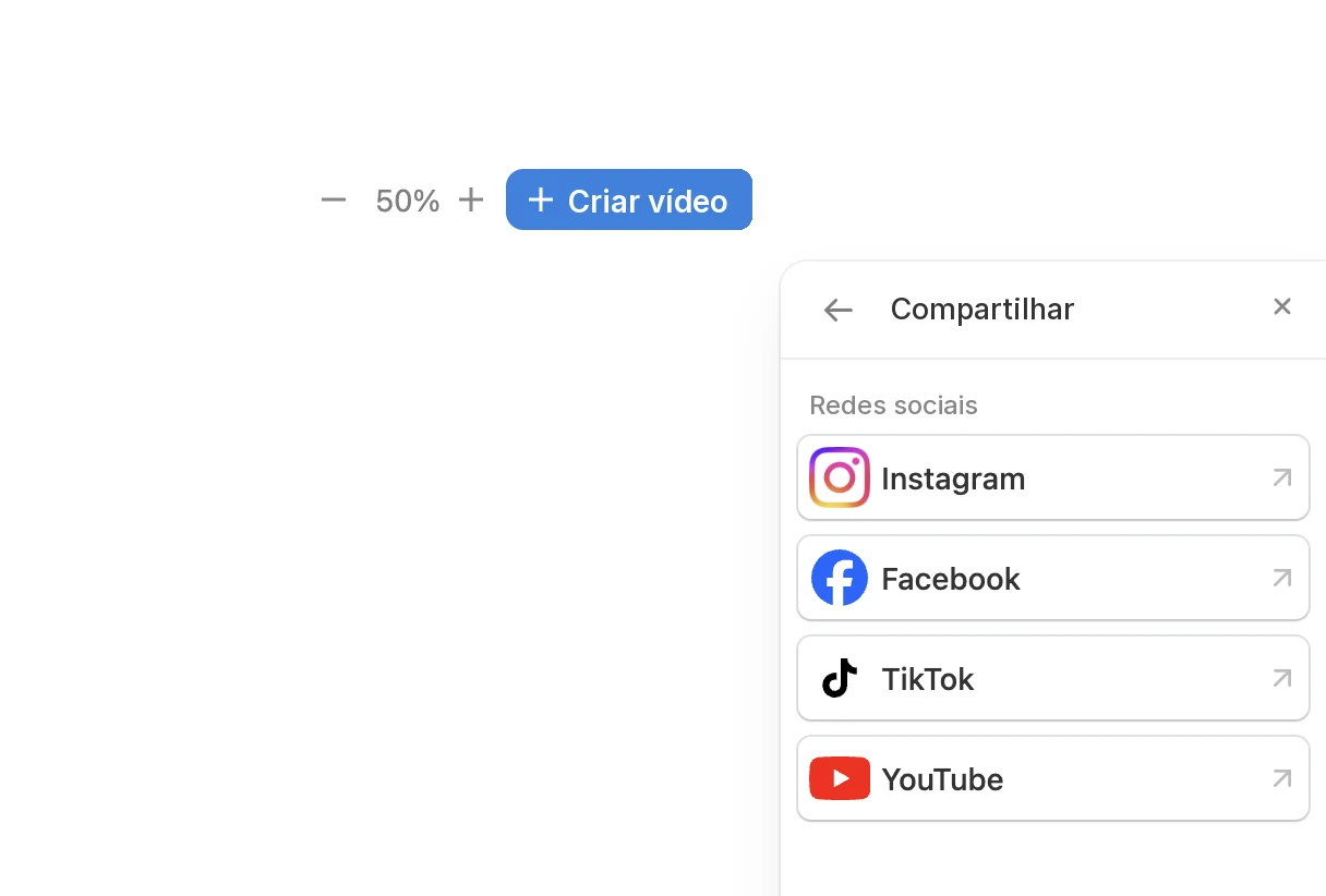 O menu Compartilhar da Pedra com Instagram, Facebook, TikTok e YouTube