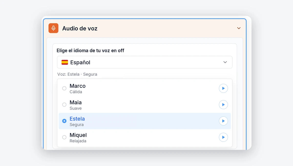 Elegir el idioma y la voz de la voz en off en Pedra