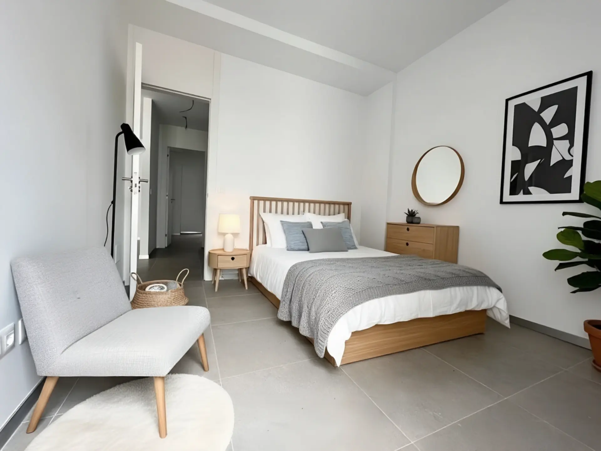 Después del home staging virtual - Dormitorio amueblado con estilo mediterráneo