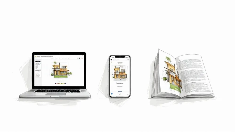 Un agente immobiliare che mostra un piano renderizzato su un tablet a potenziali acquirenti.