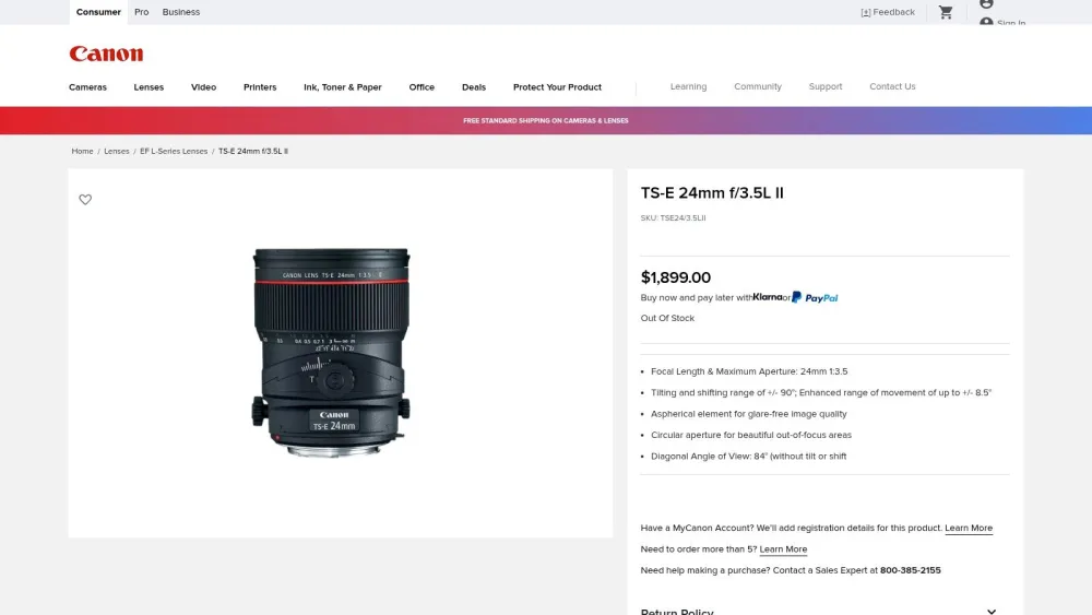 Canon TS-E 24mm f/3.5L II Tilt-Shift-Objektiv