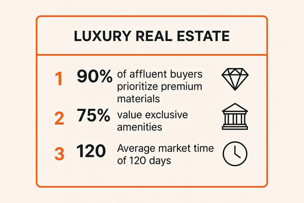 Infografica che mostra dati chiave sulla Descrizione di Proprietà Immobiliare di Lusso