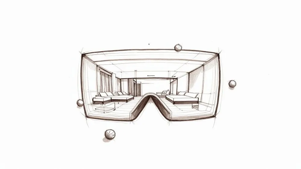 Virtual reality headset displaying modern luxury interior design for immersive property viewing experience