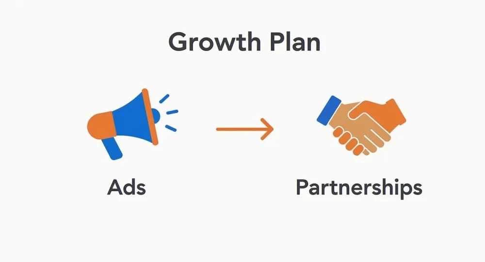Um plano de crescimento visual mostrando como a publicidade pode levar a parcerias comerciais bem-sucedidas.