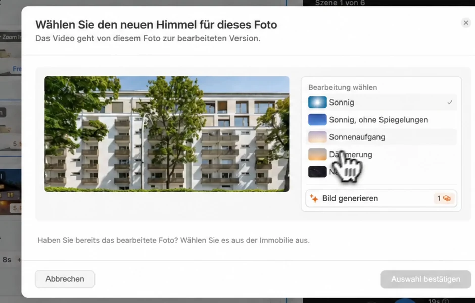 Einen Dämmerungshimmel für die erste Szene des Reels wählen