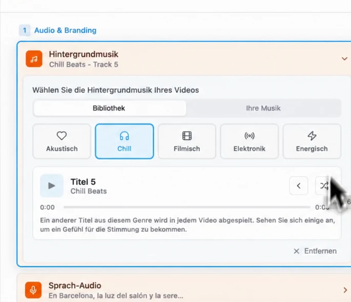 Das Genre der Hintergrundmusik für das Reel wählen