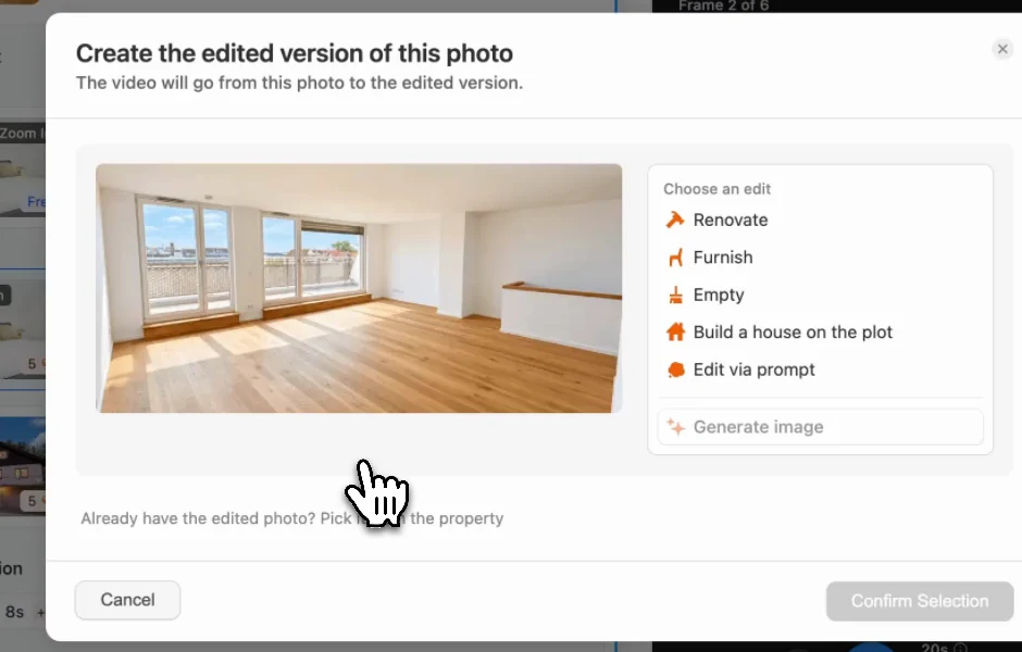 Apparition effect: choosing Furnish so the furniture appears in the empty room