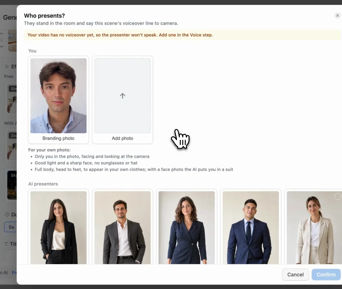 Presenter effect: a branding photo of the agent or one of the AI presenters