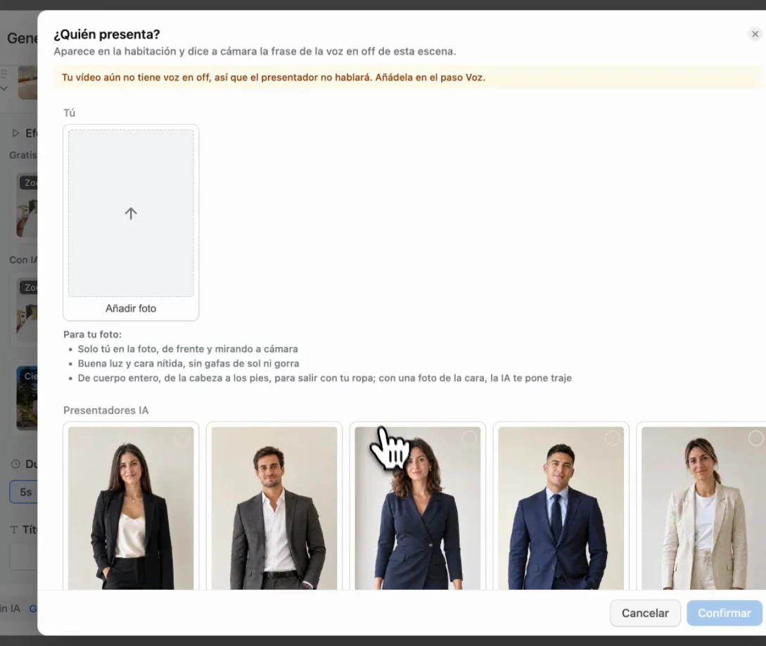 Efecto presentador: una foto del agente o uno de los presentadores con IA