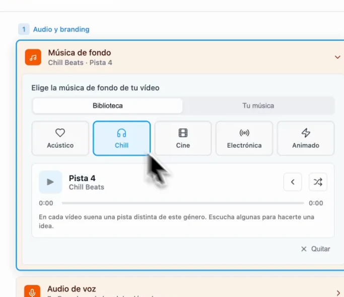 Elegir el género de la música de fondo del reel