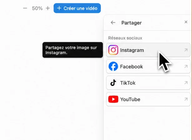 Partager le reel vertical depuis Pedra sur Instagram, Facebook, TikTok ou YouTube