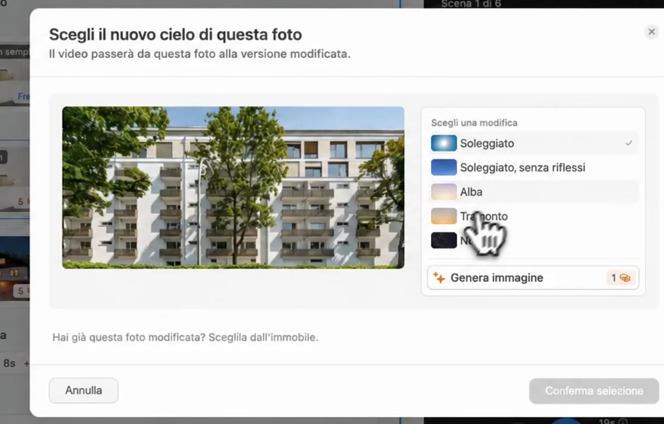 Scegliere un cielo al tramonto per la prima scena del reel