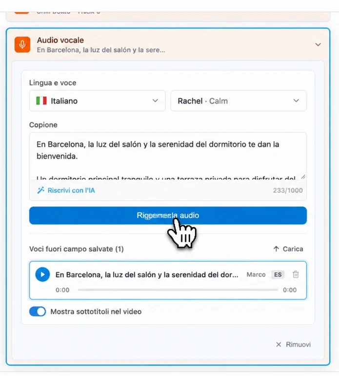 Impostazioni della voce fuori campo in Pedra: lingua, voce, copione e sottotitoli