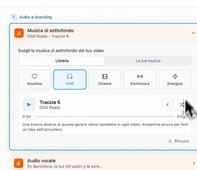 Scegliere il genere della musica di sottofondo del reel