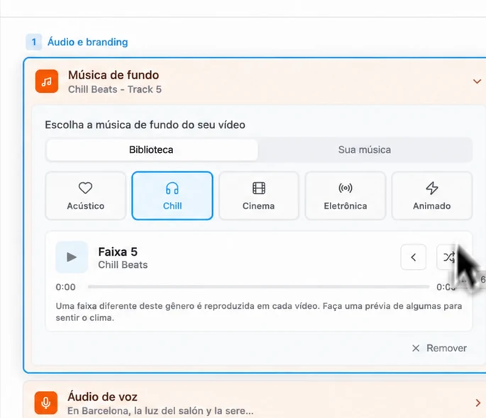Escolhendo o gênero da música de fundo do reel