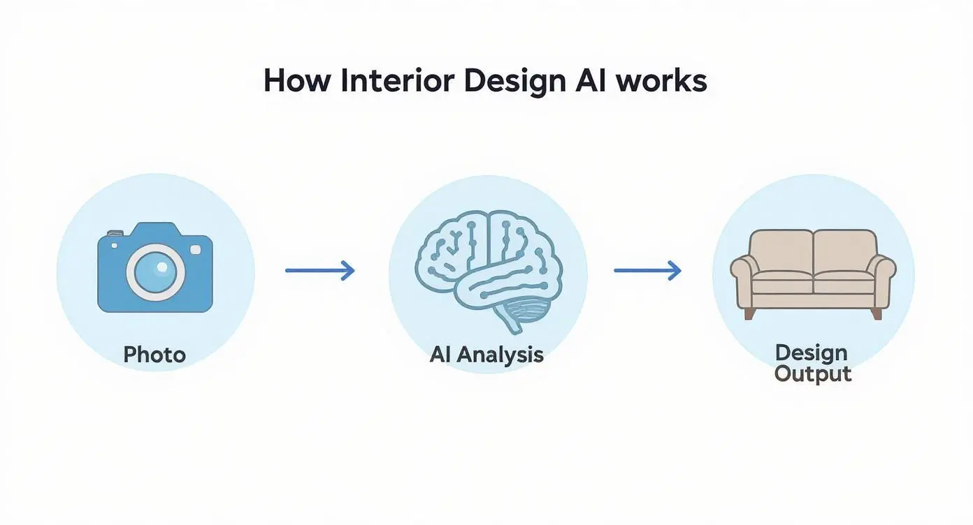 Infografía del flujo de trabajo del diseño de interiores con IA