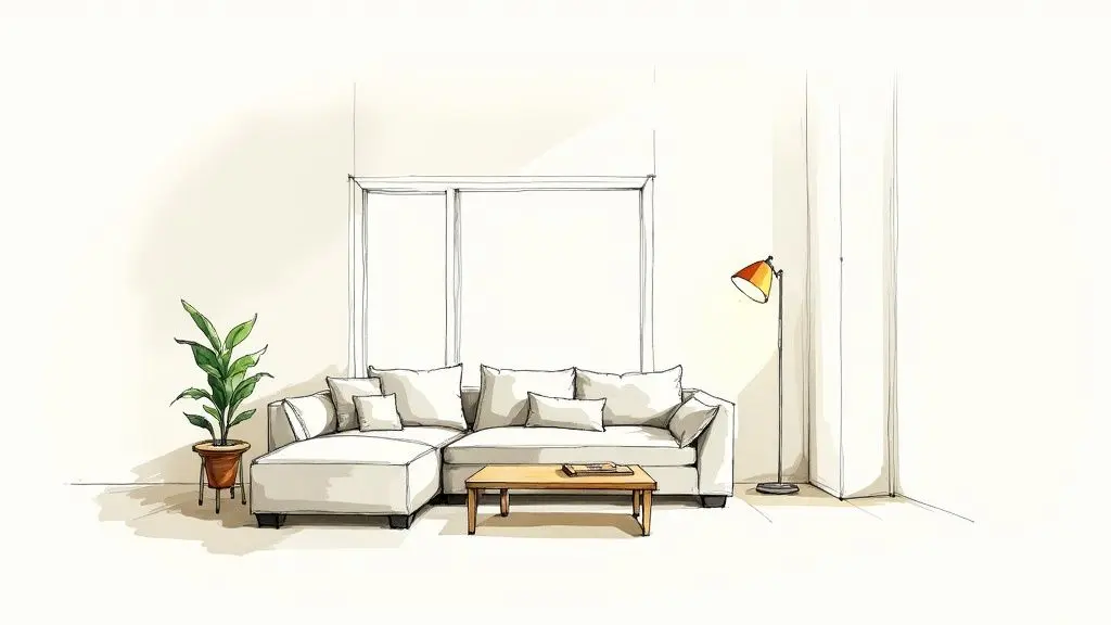 Eine perfekt inszenierte und beleuchtete moderne Küche, bereit für ein Fotoshooting zur Innenraumfotografie von Immobilien.